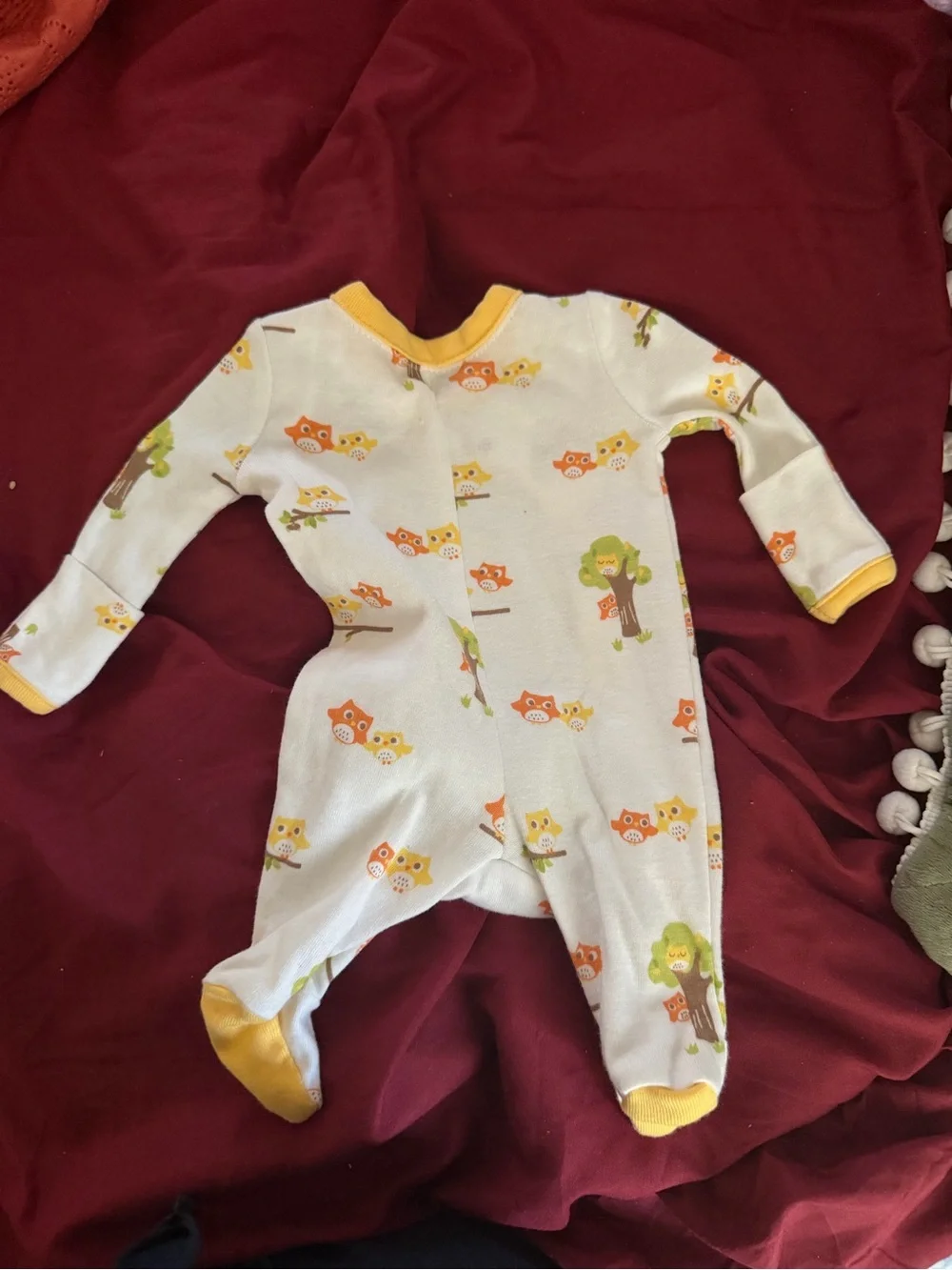 Gymboree White Footed One-Piece with Yellow Trim and Owl Print